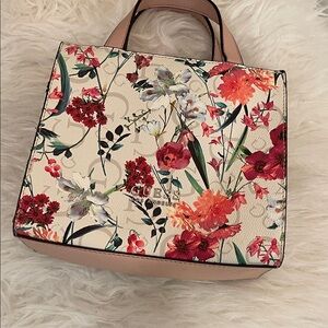 GUESS Pink Floral Print Tote with Multicolor Blooms